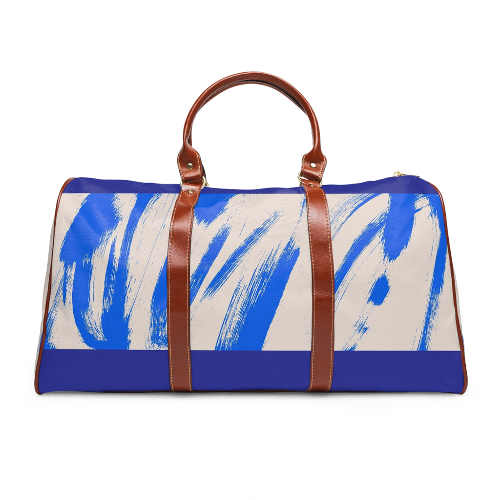 Blue Brushstroke Waterproof Travel Duffel Bag — Durable Weekend/Carry-On Bag