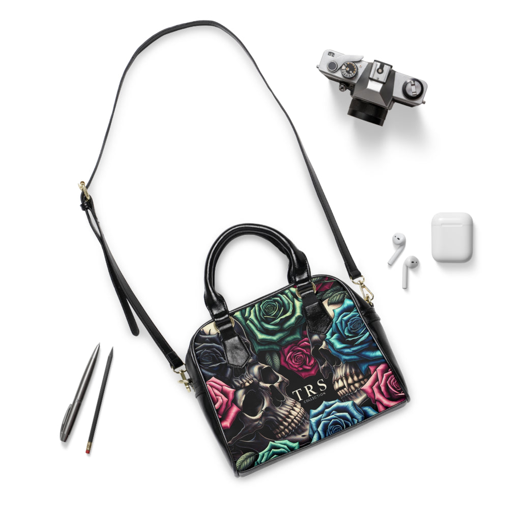 Skull & Roses Shoulder Handbag – Gothic Floral Satchel