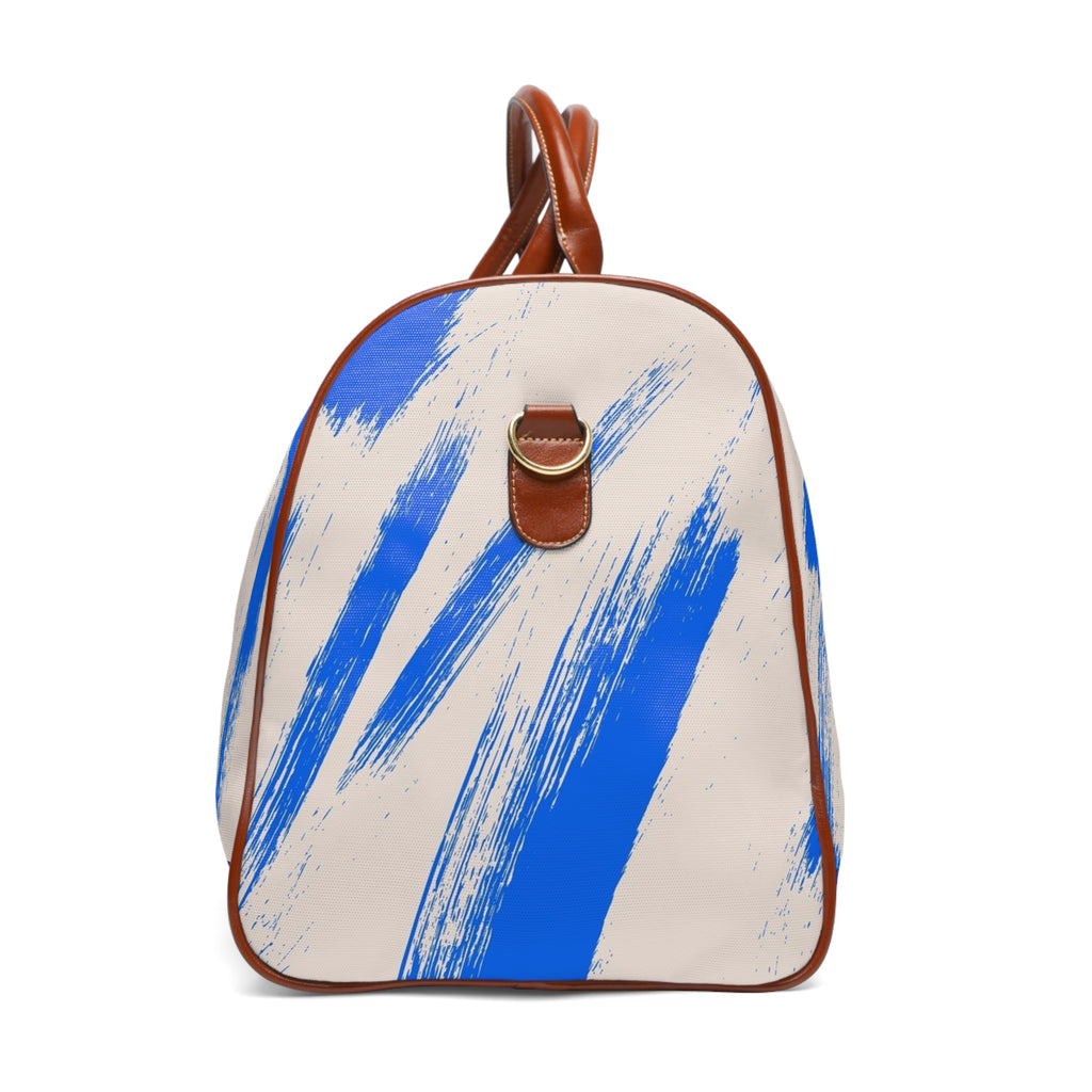 Blue Brushstroke Waterproof Travel Duffel Bag — Durable Weekend/Carry-On Bag