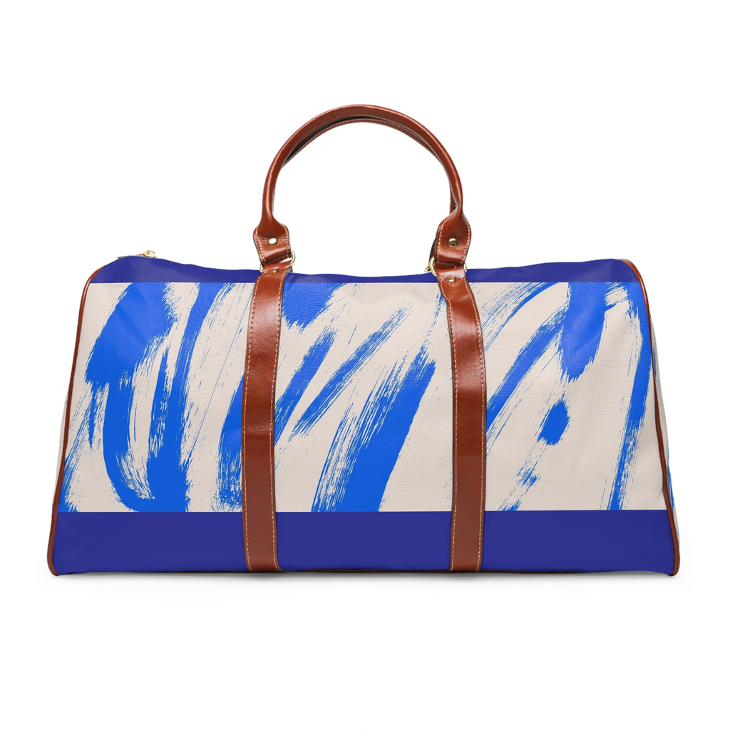 Blue Brushstroke Waterproof Travel Duffel Bag — Durable Weekend/Carry-On Bag